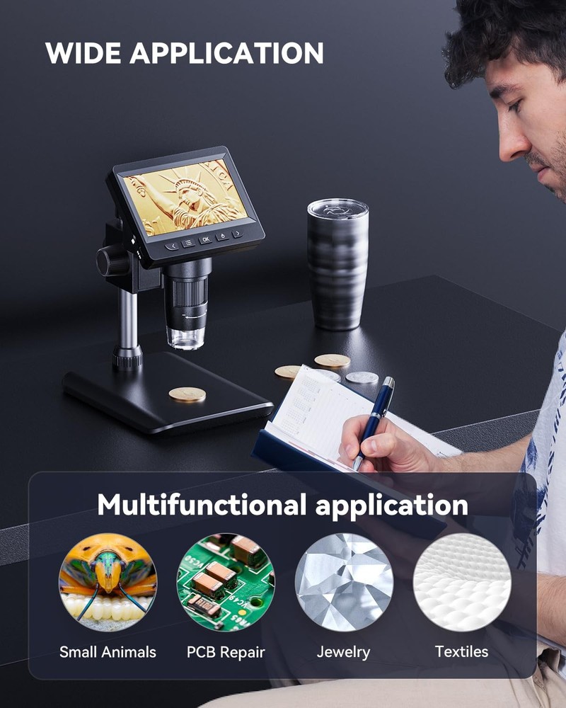 AOPICK Digital Microscope, Coin Microscope with Light 4.3 Inch, Black