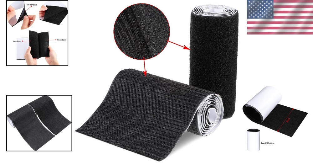 Versatile Black Hook & Loop Tape Strips for DIY - 6 Inch Width, 1 Yard Length