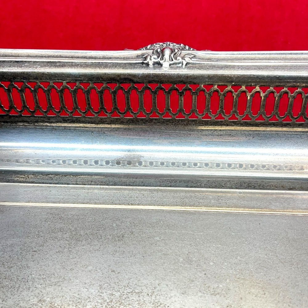 VTG 19" Tarnished Silver Plated Rectangular Butler Serving Tray Pierced Gallery