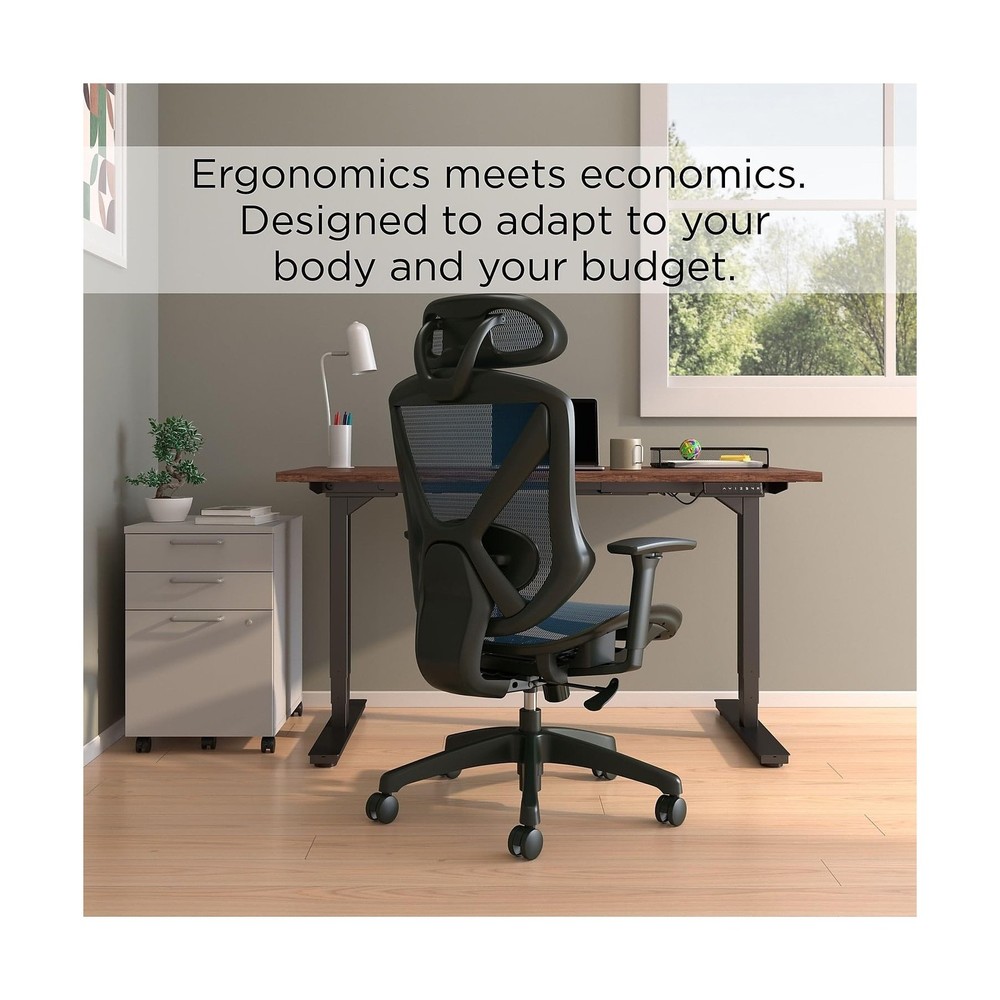 STAPLES Ergonomic Task Chair, Mesh, Ergonomic, Lumbar Support, Blue