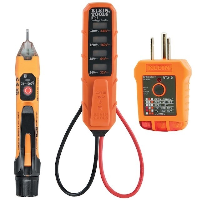 NEW Klein Tools ET45KITXT Voltage Testers and Receptacle Tester Kit
