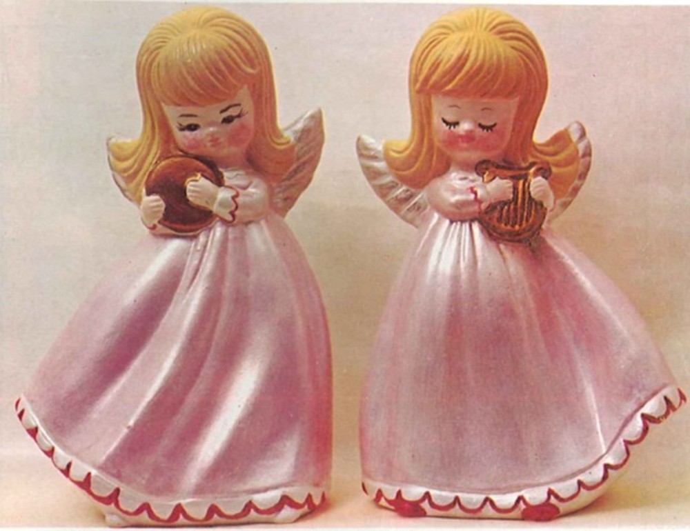 E650 - 2 Ceramic Bisque 6" Angels Playing Instruments - Ready to Paint