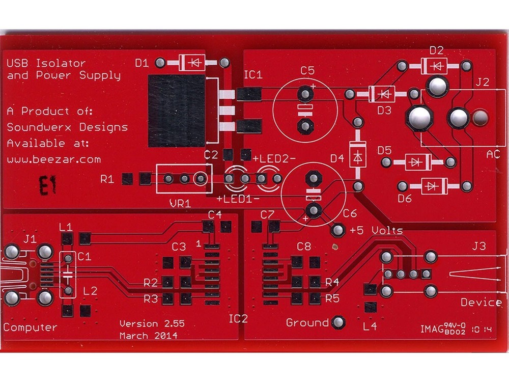 Beezar Audio DoodleBug PCB - USB Isolator & Linear Regulator for DACs