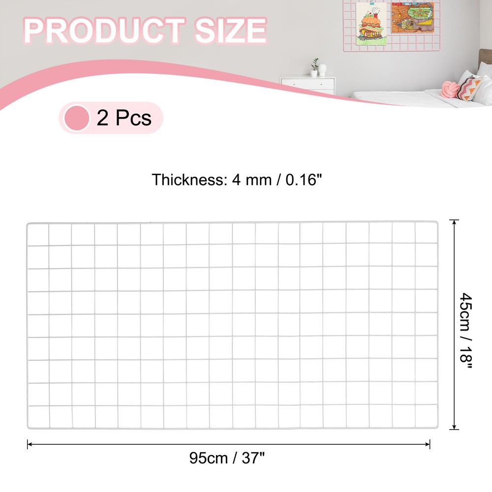 37"x18" Wire Grid Panel 2 Pcs Wall Grid Decorative Board Photo Display White