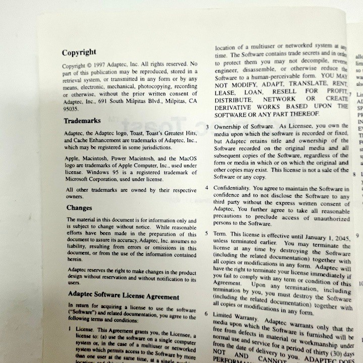 1997 Adaptac Toast for Macintosh English Version User's Guide Version 3.5
