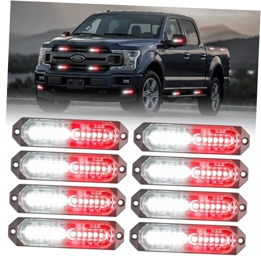 8-Pcs 12 LED Sync Feature Emergency Strobe Grille Lights Ultra #04 Red/White