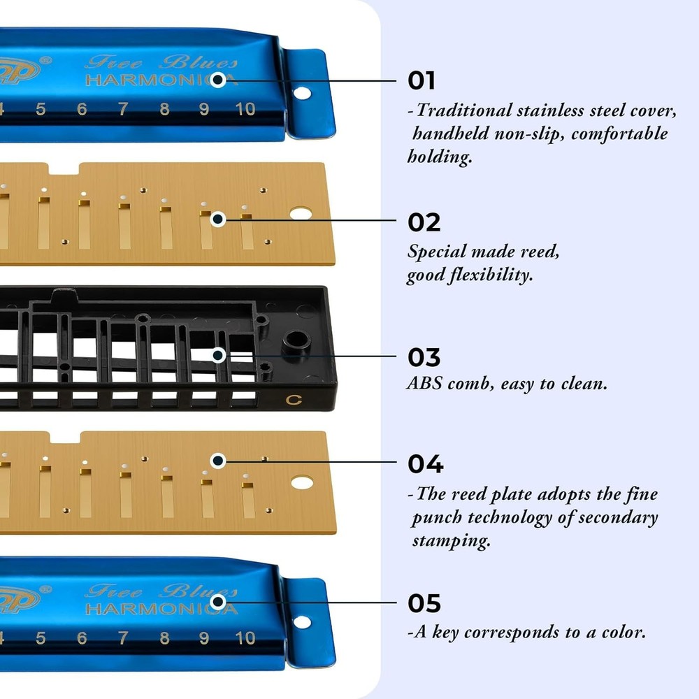 Professional Diatonic Harmonica Kit, 7 Keys