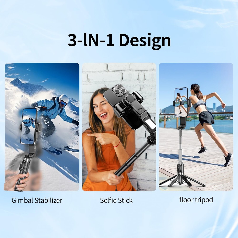 Smartphone Gimbal Stabilizer, 360° Rotation Single Axis Stabilizer with Light...