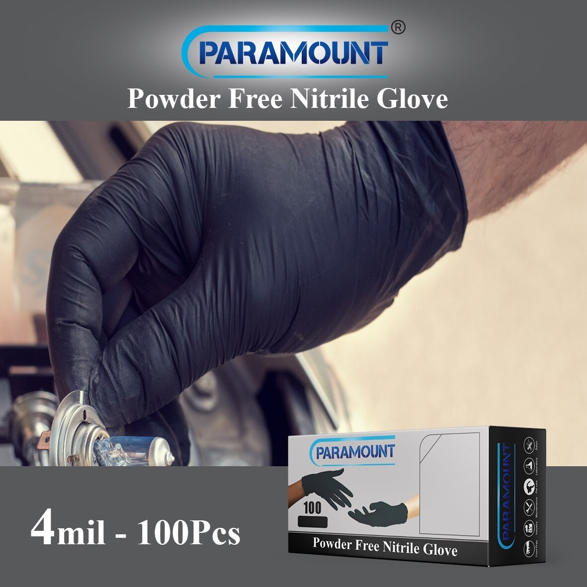PARAMOUNT® Black Disposable Exam Nitrile Gloves Powder Free 4mil 2000 PCS S-XL