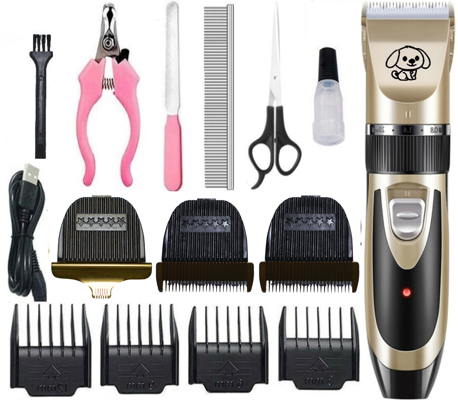 Dog Cat Pet Grooming Kit Rechargeable Cordless Electric Hair Clipper Trimmer Set