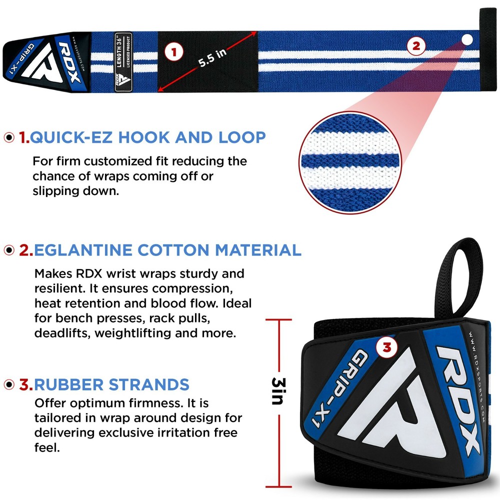 RDX Weight Lifting Wrist Strap Elasticated Gym Support Wraps Bodybuilding Grip