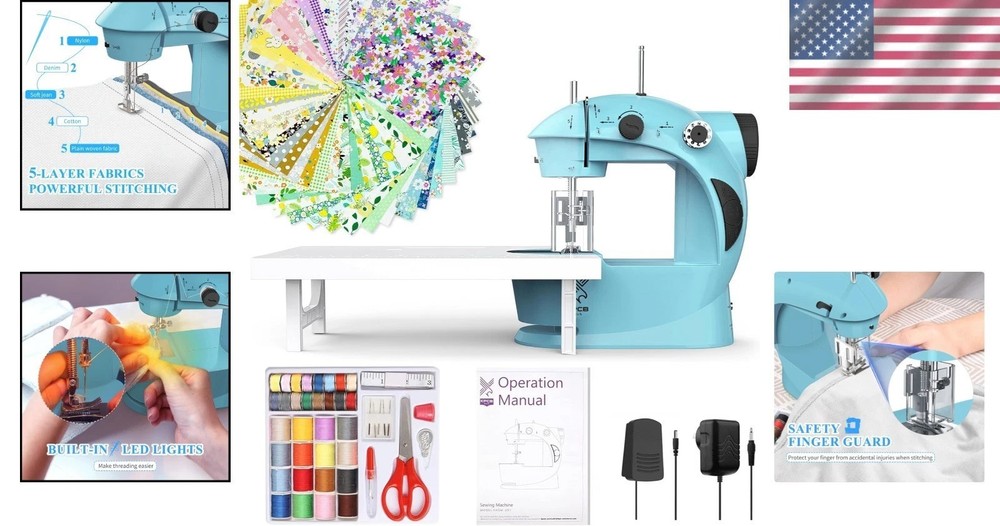 Mini Electric Sewing Machine for Beginners - Complete Set with Finger Guard