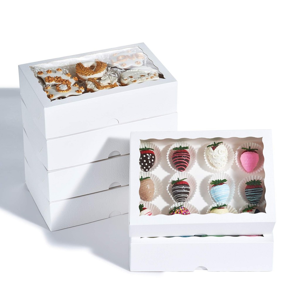 24PCS 10x7x2.5Inches White Bakery Boxes with Display Window, Multi-Use Desser...