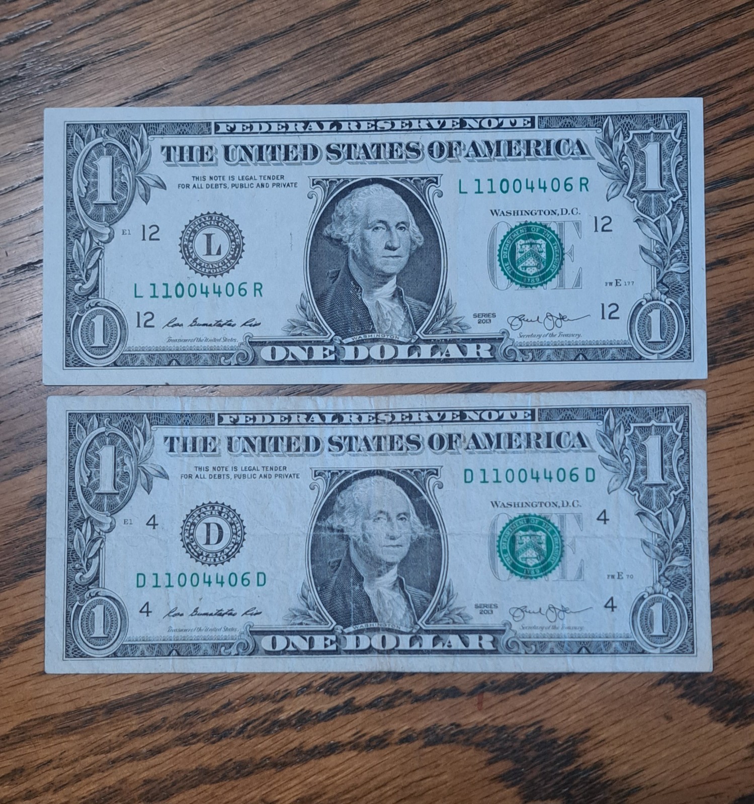MATCHING $1 & $2DOLLAR NOTES! –SAME SERIALS -