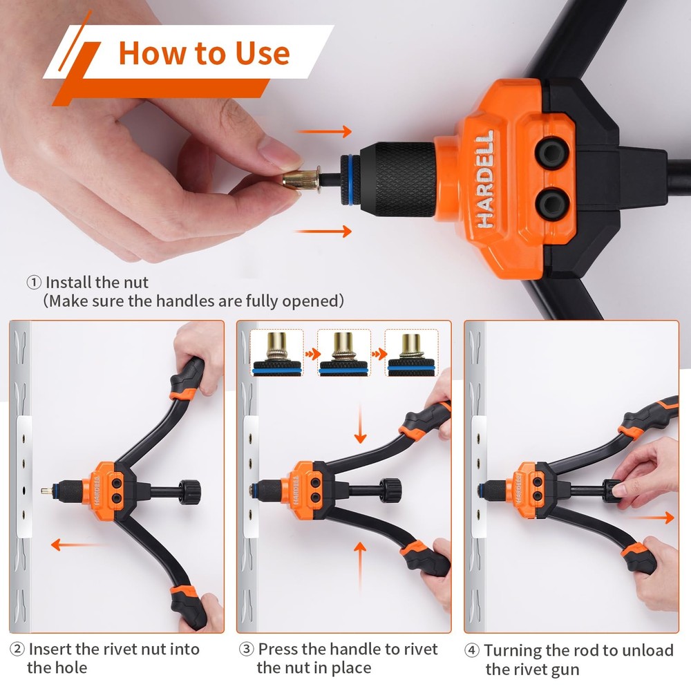 HARDELL Rivet Nut Tool, 14" Rivnut Tool with Upgraded Orange