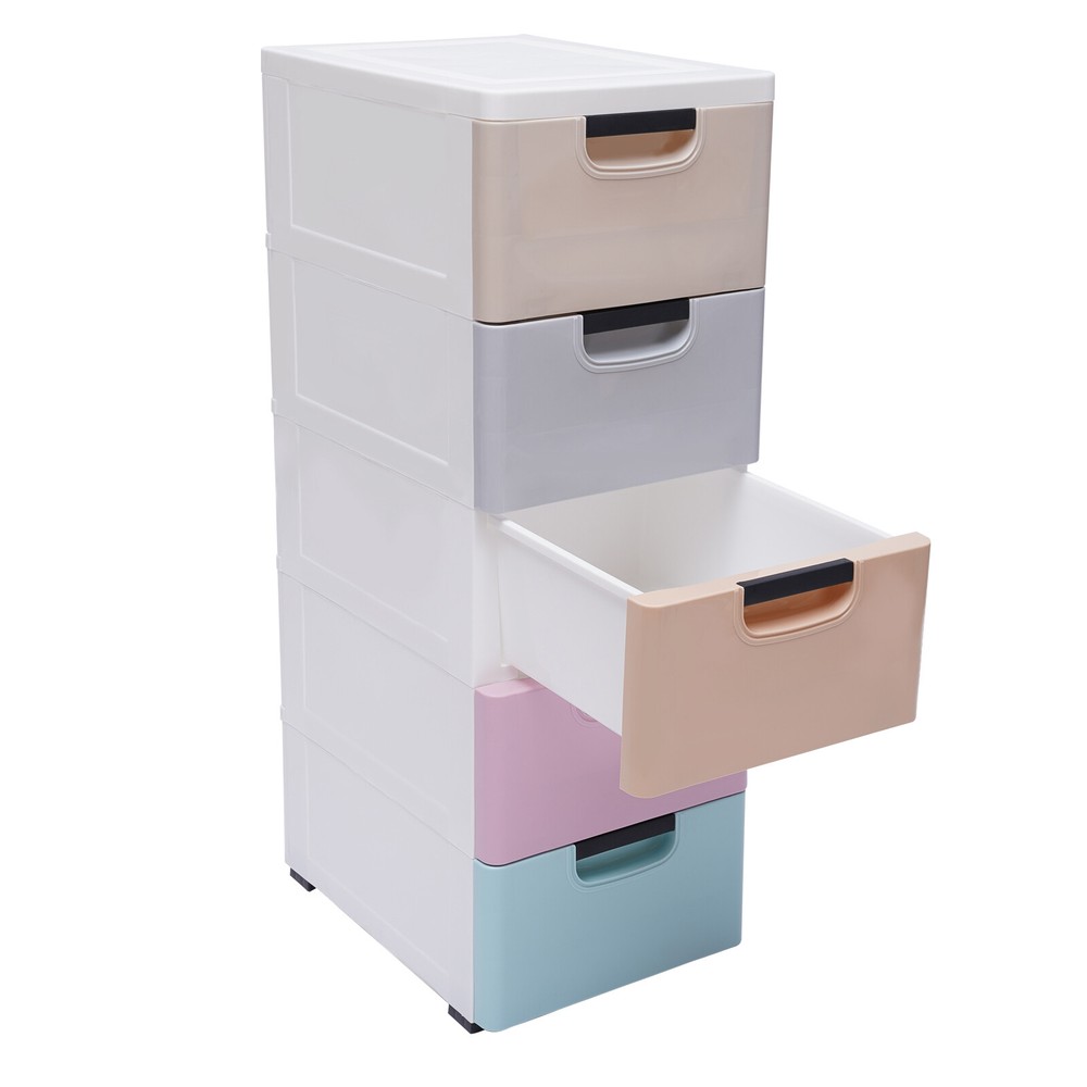 5 Tier Stackable Cabinet Vertical Clothes Storage Tower Tall Small Chest Closet