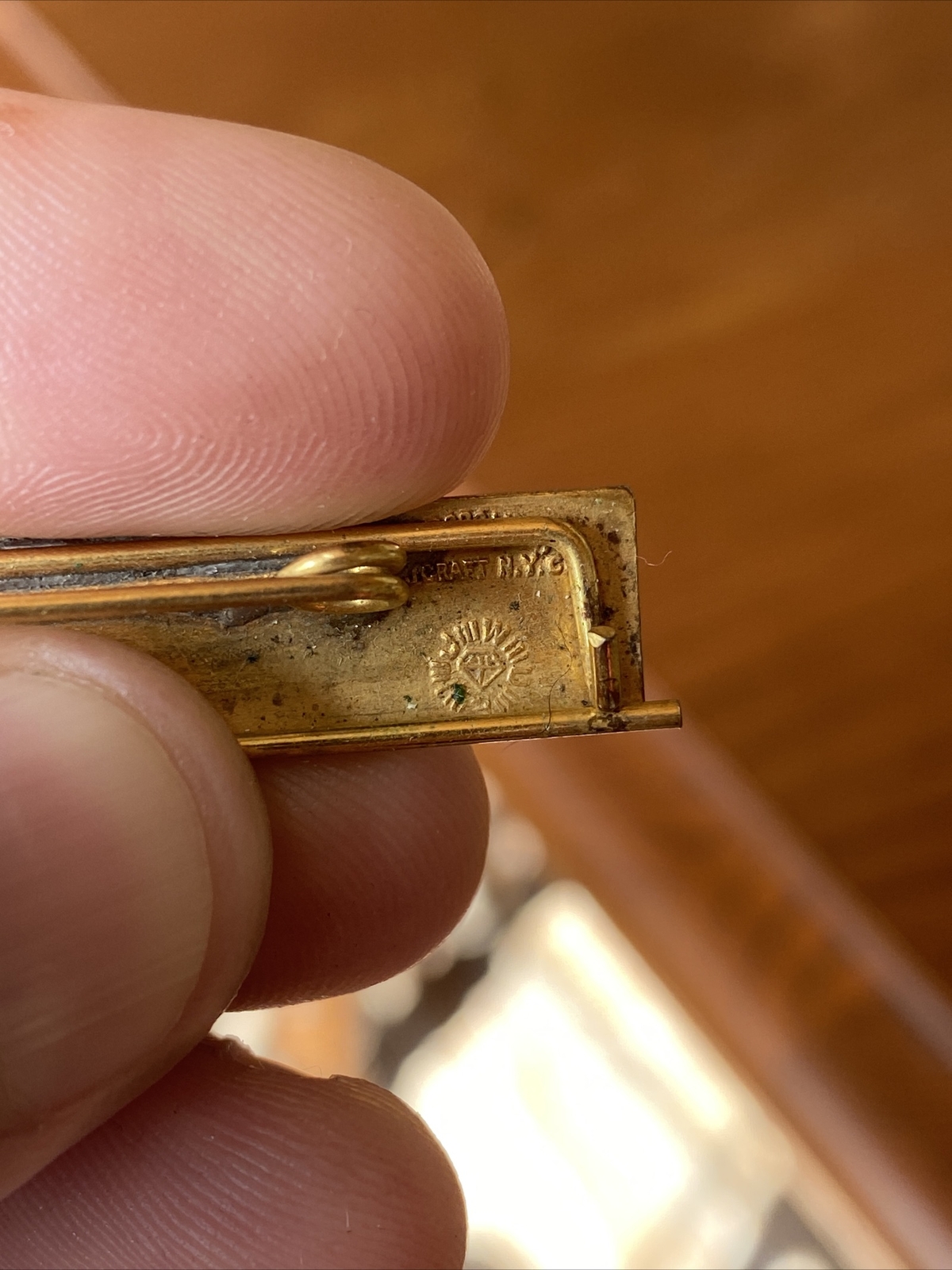 ANTIQUE ORNATE ARTCRAFT NYC GOLD TONE CONVENTION DELEGATE PIN BAR BADGE 1-3/4”