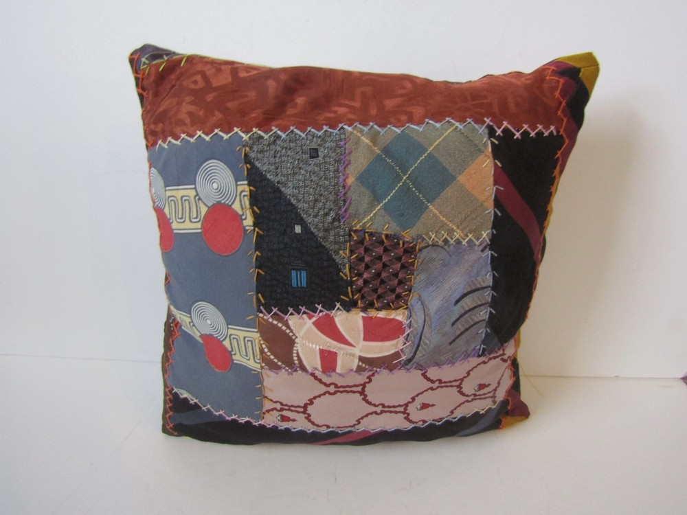 Vintage Crazy Quilt Throw Pillow Patchwork 12" Handmade