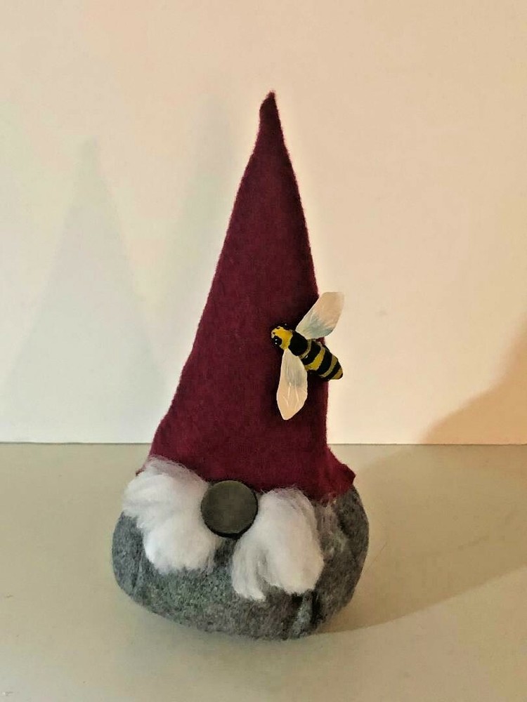 Gnome Handcrafted Bumble Bee on Maroon Hat Design