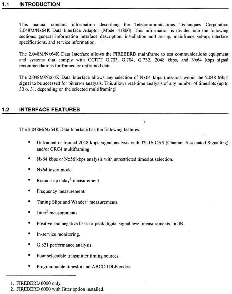 Acterna / JDSU / WG Fireberd TTC 41800 Data Interface Adaptor 2.048M Nx64k