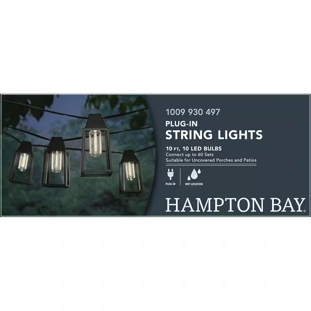 10-Light 12 Ft. Black Outdoor Plug-In Integrated LED Edison String-Light