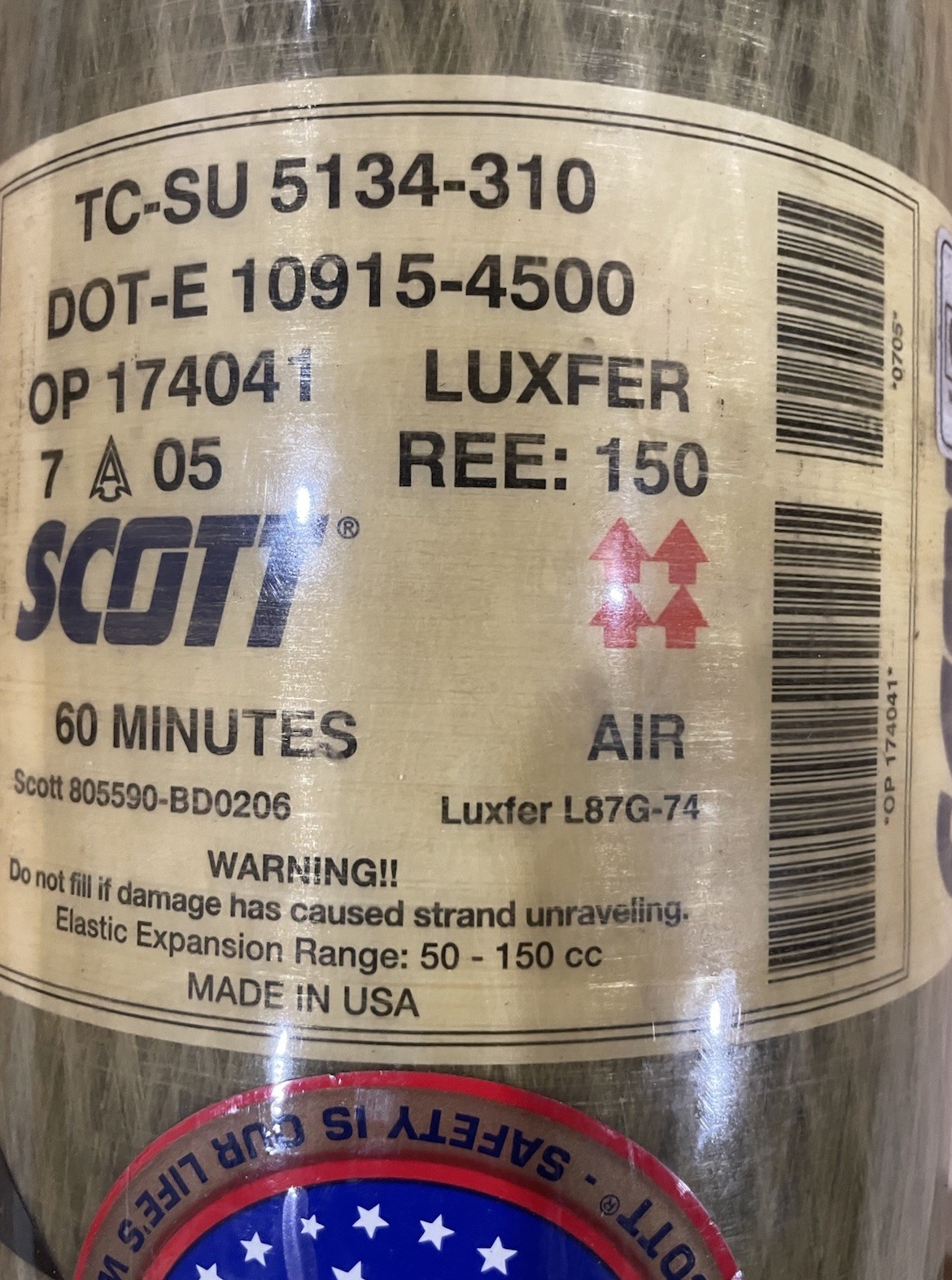Scott SCBA 60 Min Luxfer Cylinder Tank - 4500 Psi - NEW (Surplus stock)