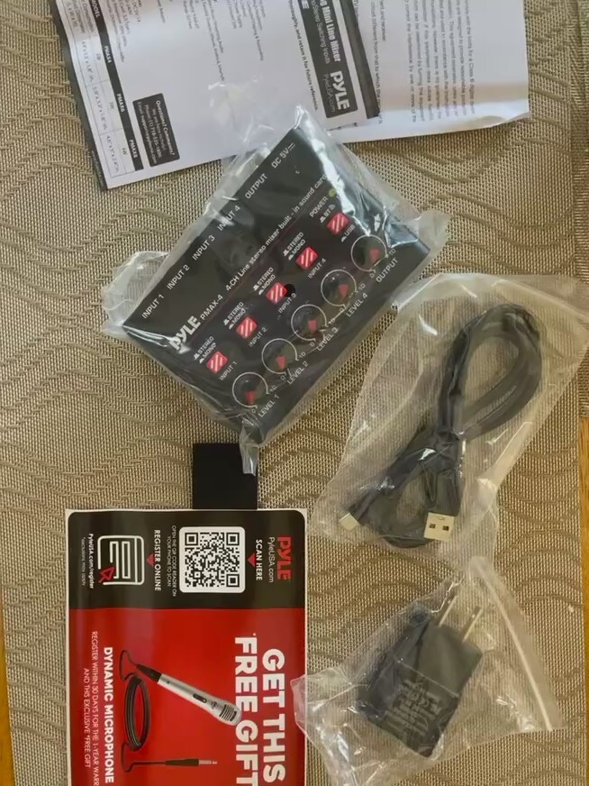 Pyle 4-Channel Wireless BT Streaming Mini Line Mixer w/ USB Audio Interface