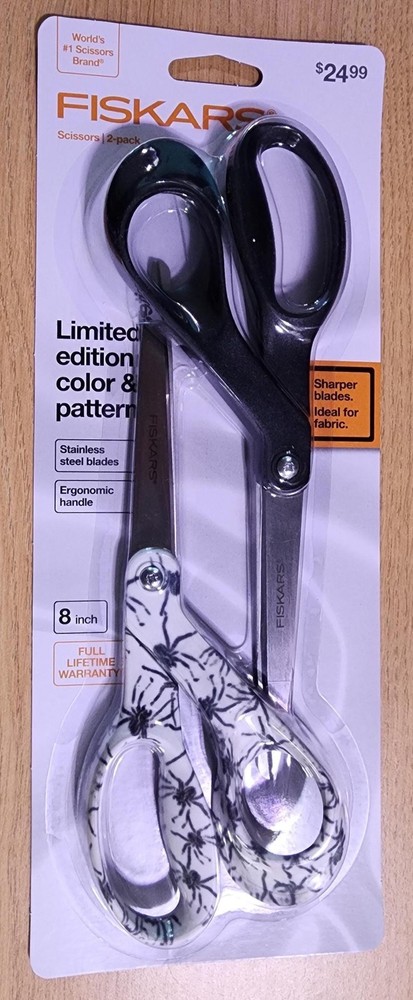 Fiskars 8" scissors 2-pack – limited edition spider pattern & classic black