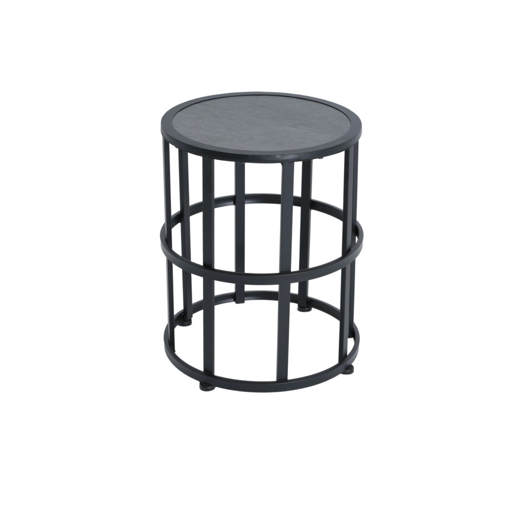 Black Weatherproof Outdoor Ceramic Top Side Accent Table with Iron Frame