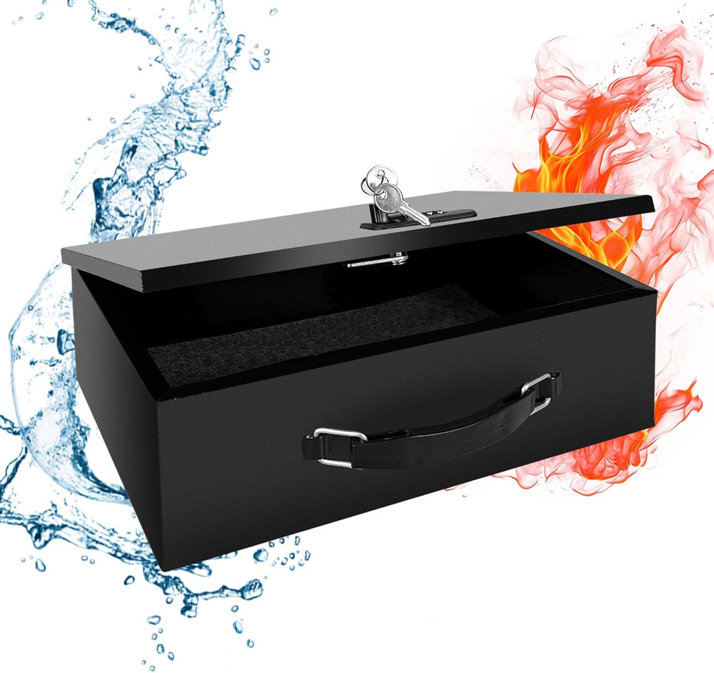 Fireproof Lock Box with Key and Combination Lock, Fire Safe Document Box,