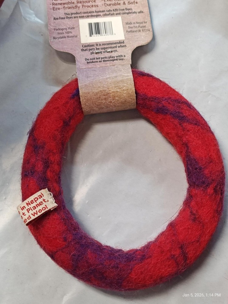 Wool Dog Toy, 5-Inch, Red Ring