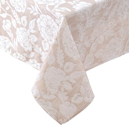 Laura Ashley Annaleigh Tablecloth Jacquard 84" x 60" (Rectangular) Taupe