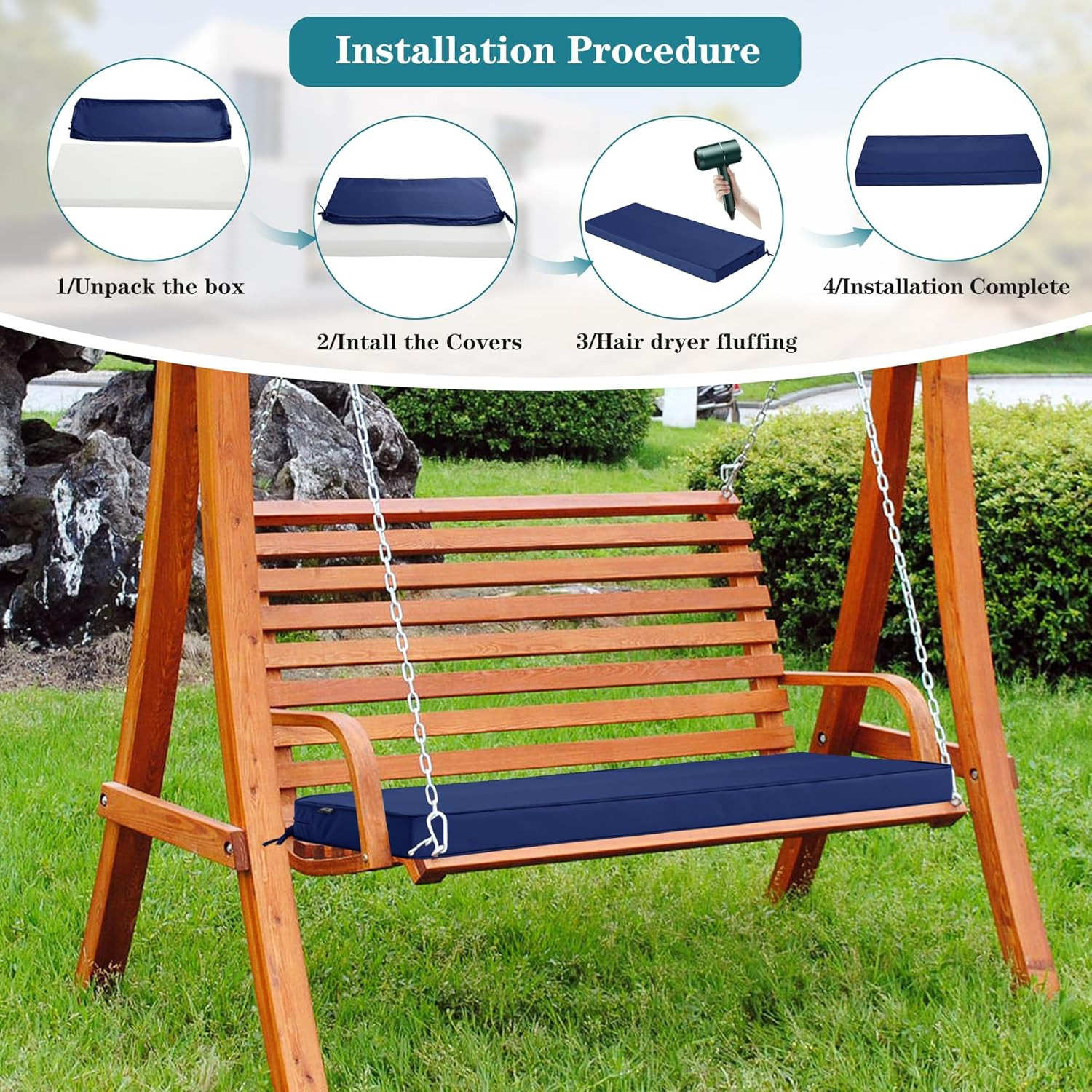Outdoor Bench Cushions 48 X 18 Inch Thick Waterproof Porch Swing Cushions with T