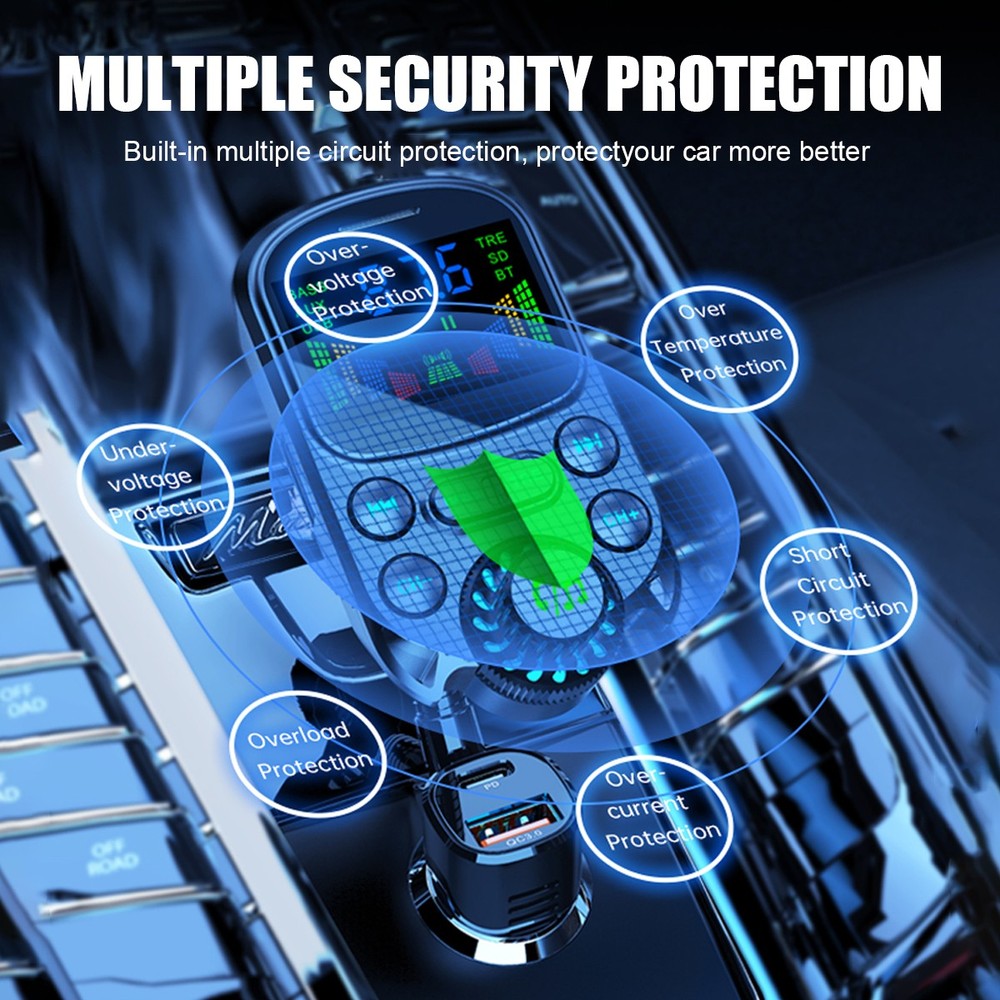 Car Bluetooth FM Transmitter Radio MP3 Wireless Adapter 30W PD USB Fast Charger