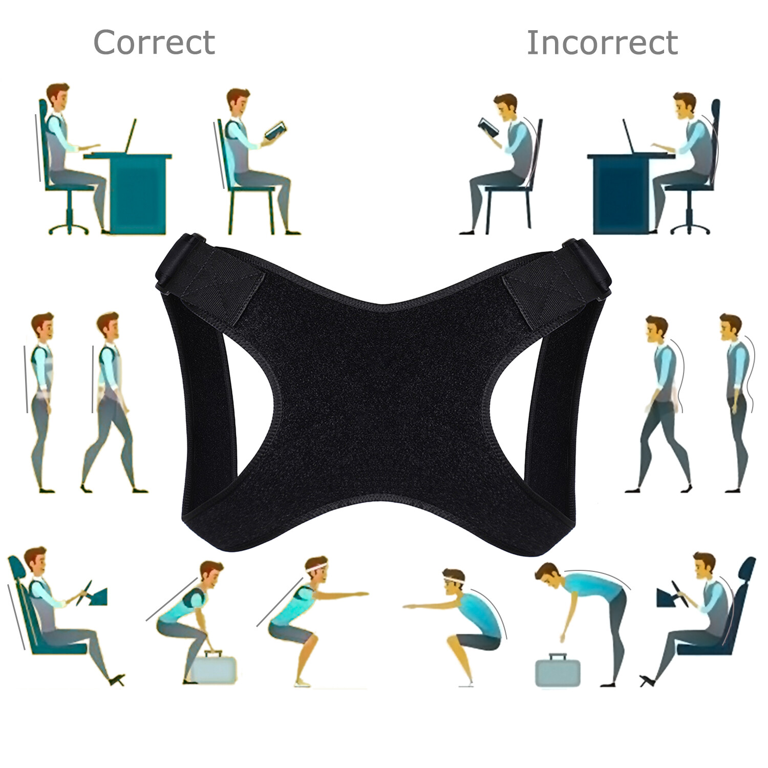 Back Posture Corrector Shoulder Straight Support Brace Belt Therapy Men Women