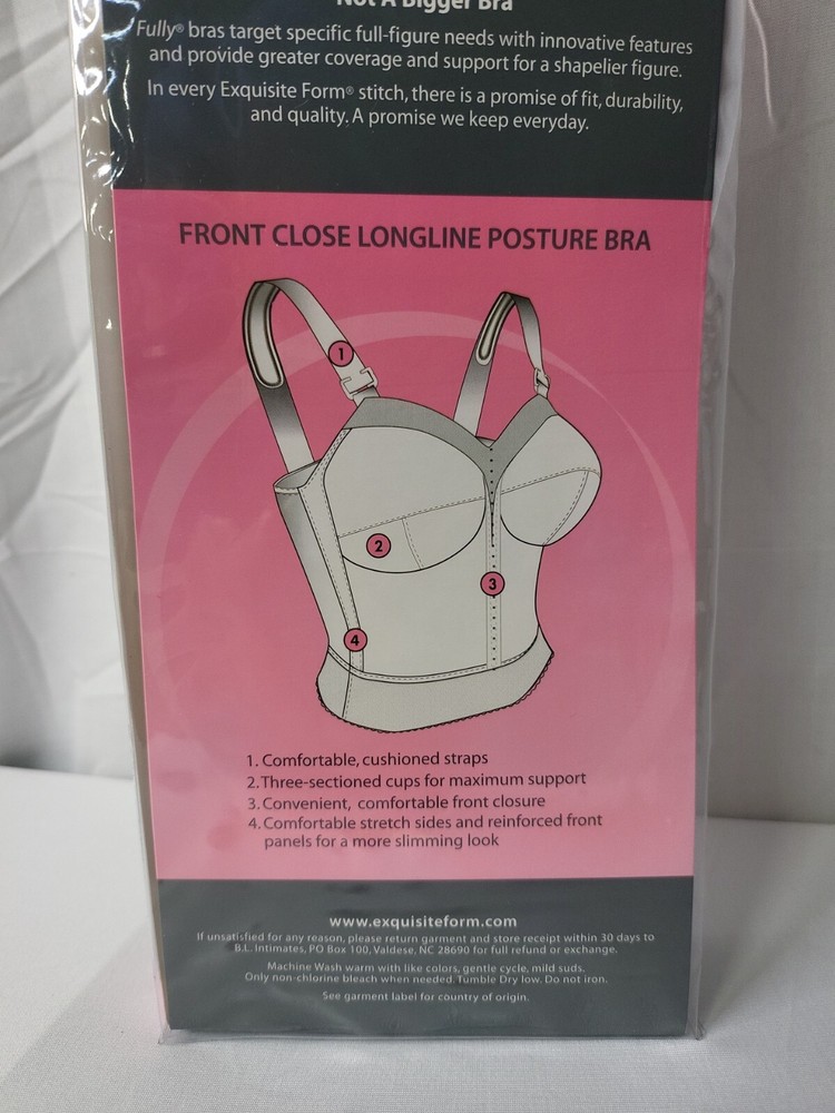 44D Exquisite Form Fully Front Closure Longline Posture Bra White Adjustable