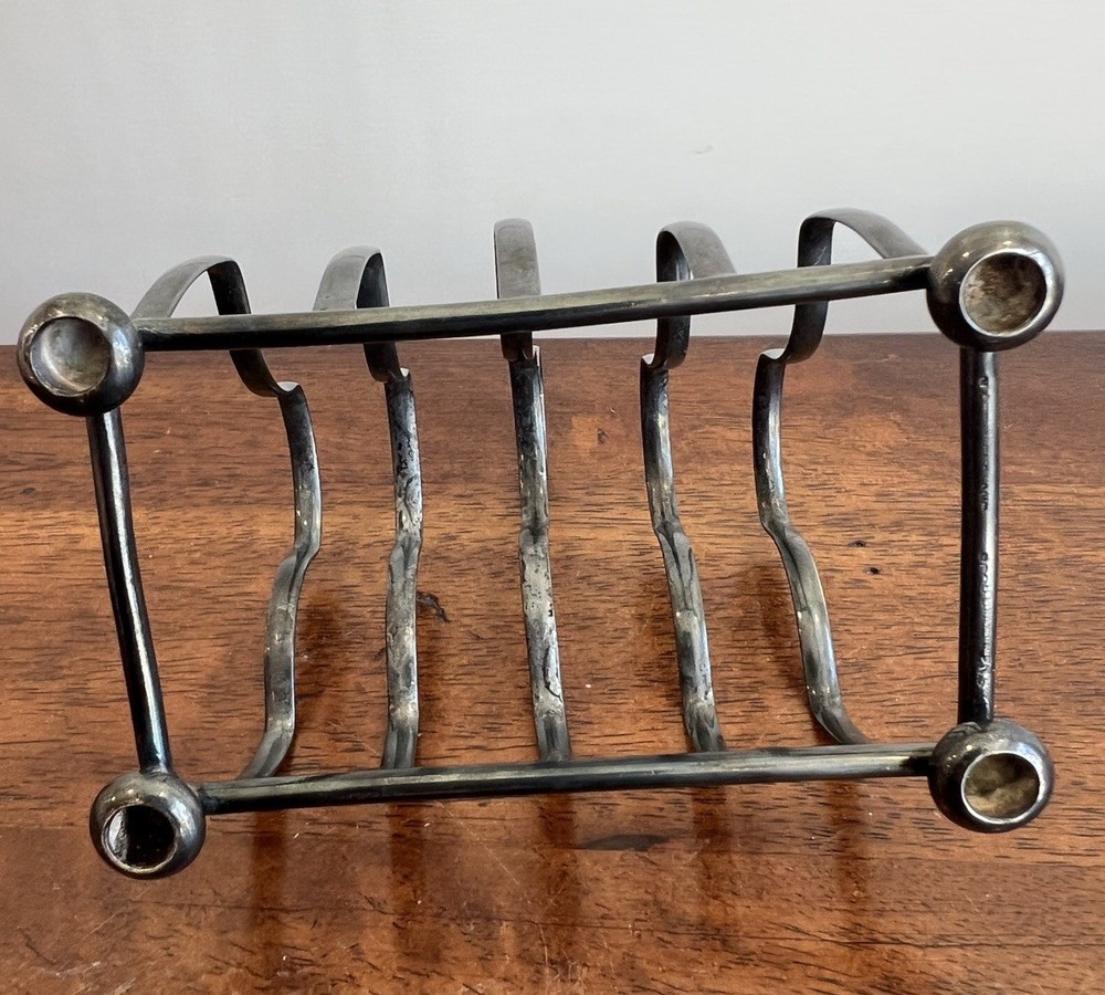 Antique Silverplate Toast Rack Holder with Bun Feet Made in England EPNS
