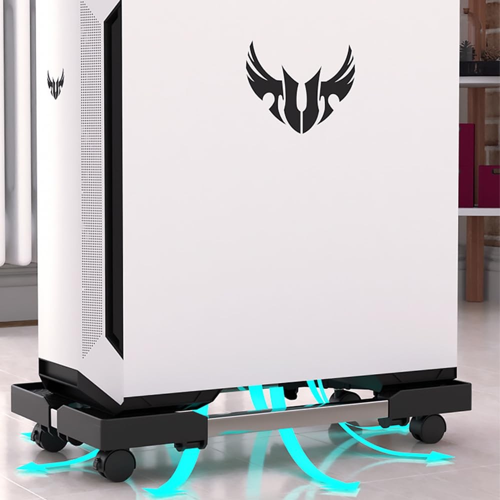 Niciksty Adjustable Mobile CPU Stand, Ventilated Computer Tower Stand Black