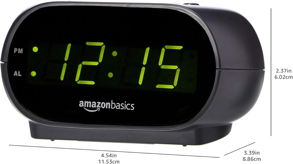Amazon Basics Small Digital Oval Alarm Clock with LED Display, Nightlight & Batt