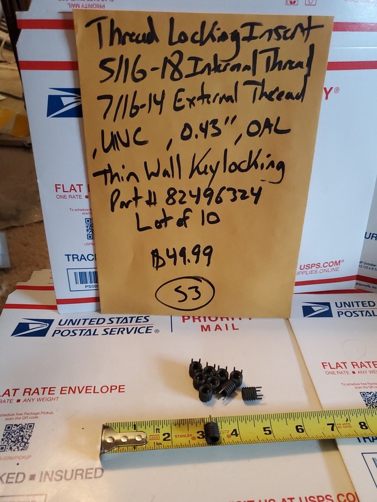 (10) Thread Locking Inserts 5/16-18 Internal Thread, 7/16-14 External Thread,S3