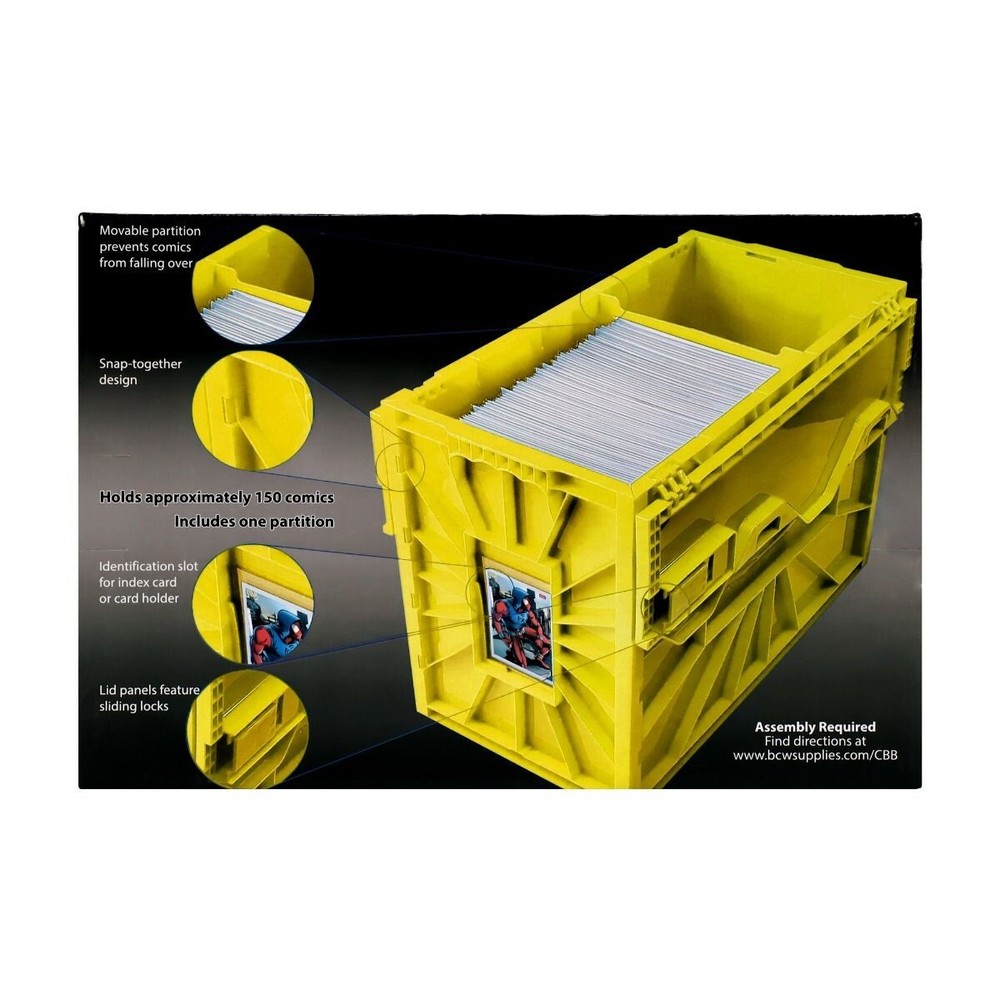 x2 BCW Short Comic Book Bins Heavy Duty Stackable Plastic Boxs Hold 150 Yellow