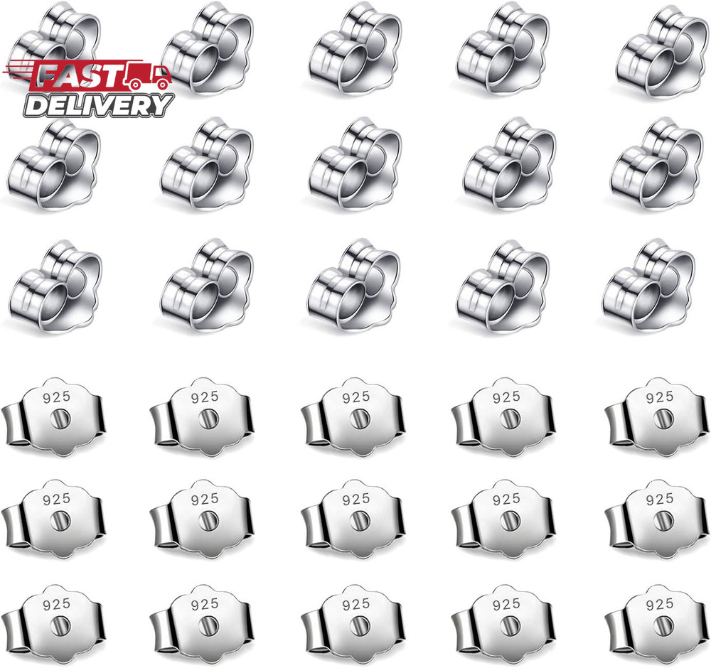 30Pcs/15 Pairs Hypoallergenic Earring Backs Replacement,Plated Silver Secure Ear