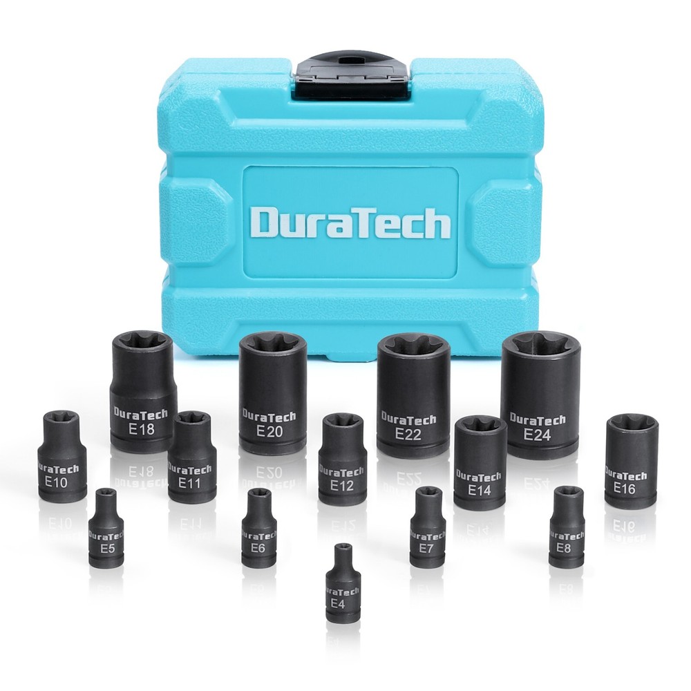 DURATECH 14PC External Star Impact Socket Set w/Case E4 to E24 1/4''3/8''1/2''