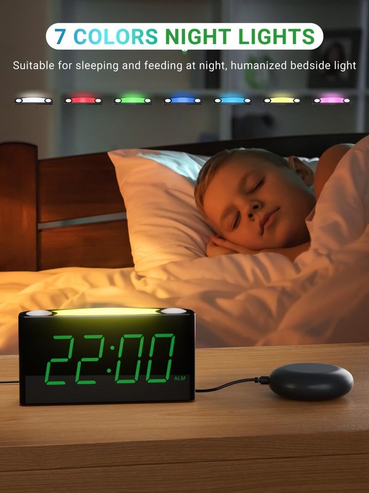 Pplee Vibrating Alarm Clock With Bed Shaker Large Display Night Light Usb Charge