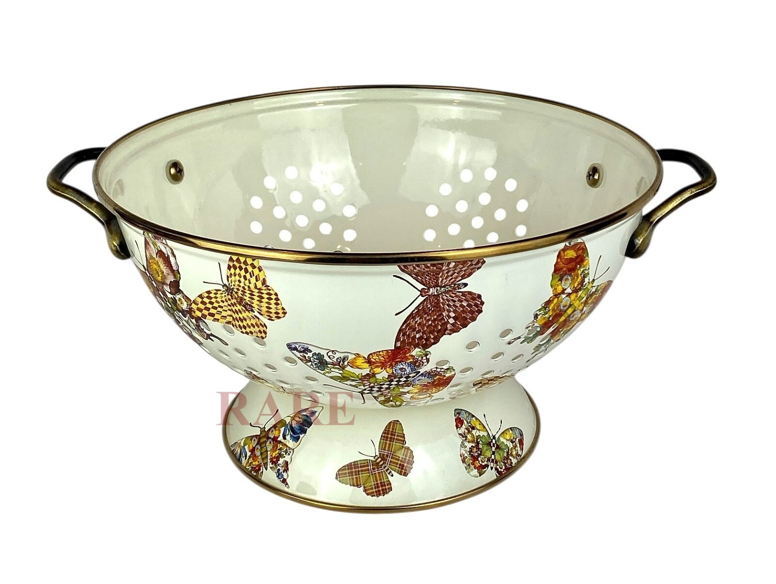 MacKenzie-Childs Butterfly Garden Large Colander White New No Box