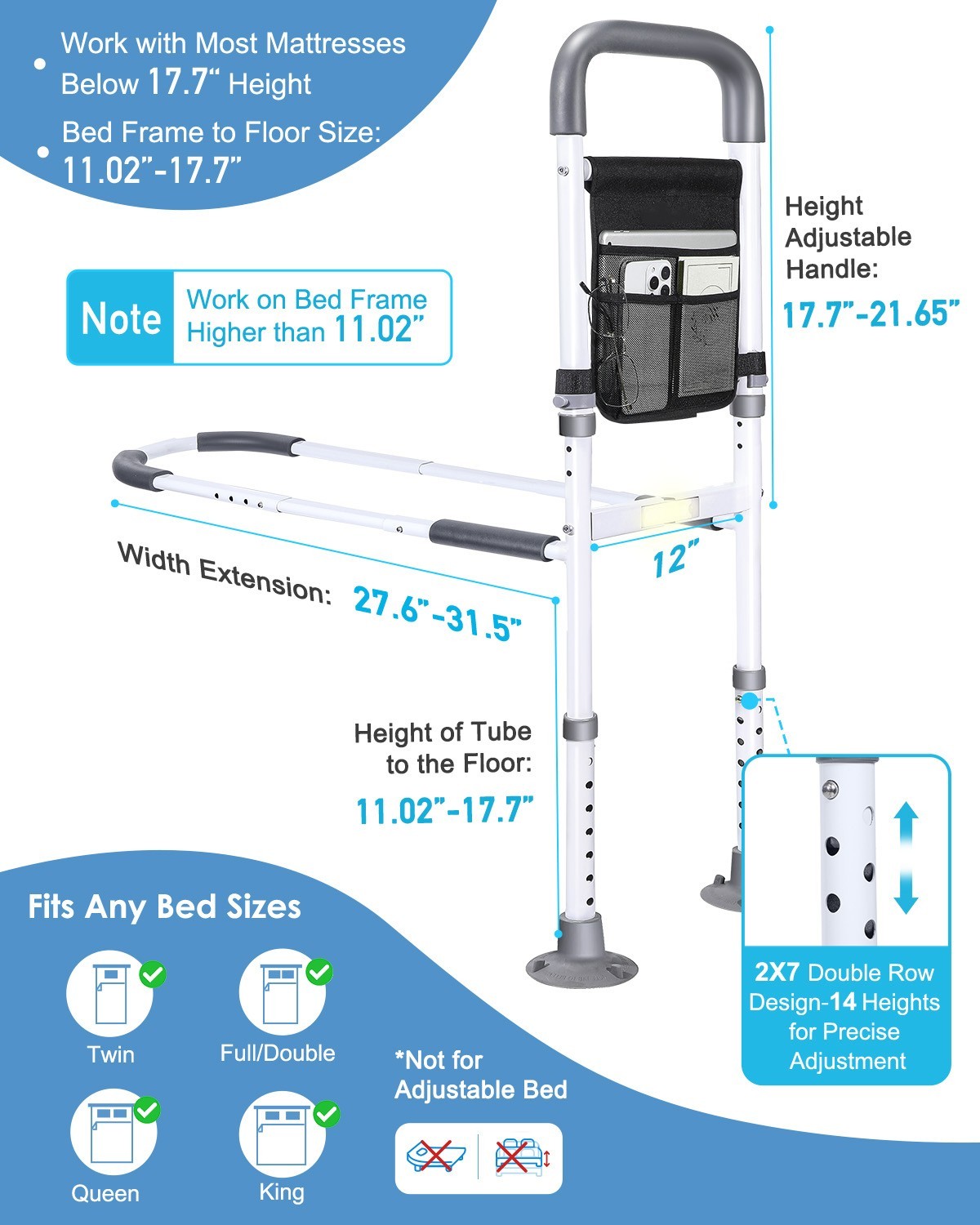 Bed Rails for Elderly Adults, Bed Rails for Seniors with Motion Sensor Light