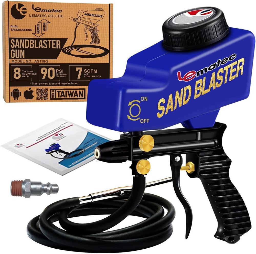 Complete Portable Sand Blaster Set - 4+ CFM, Siphon Function & Versatility