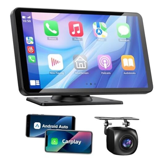 Wireless Carplay and Android Auto Screen for Car, 7" HD Portable Touch Screen