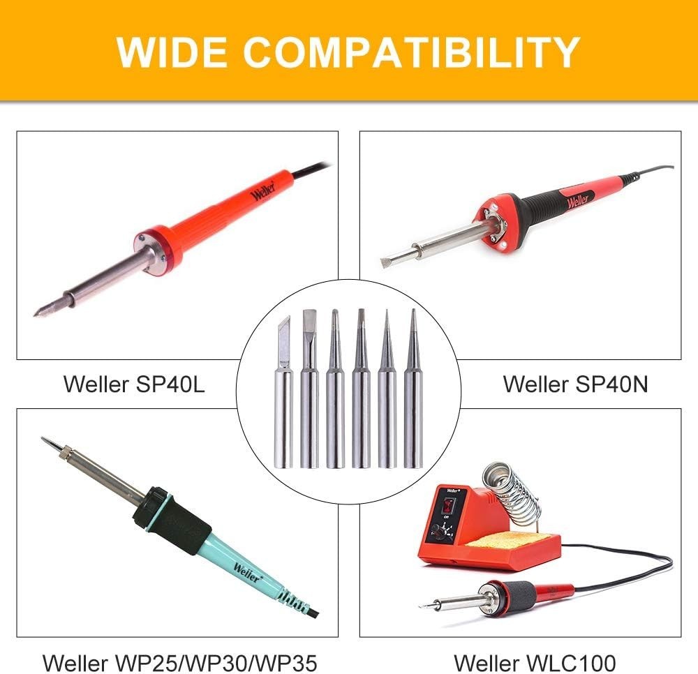 6PCS Soldering Tips Copper Replacement for Weller ST Series versatile Multi-S...