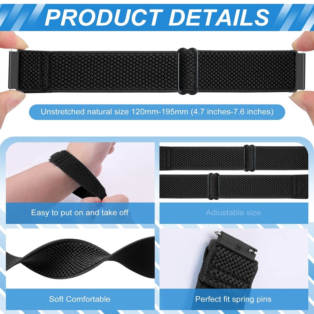 Adjustable Stretchy Nylon Solo Loop Watch Bands 16mm-24mm - Quick Release S
